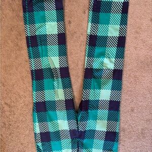 Casual Blue and Green Plaid Pants with Bold Design